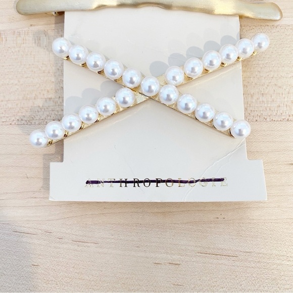 Anthropologie Gold and Pearl Hair Barrette Set of 3 NWT - Picture 2 of 4